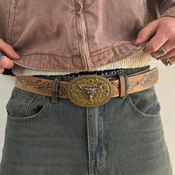 y2k classy brown american western cowboy boho belt - Picture 7 of 7